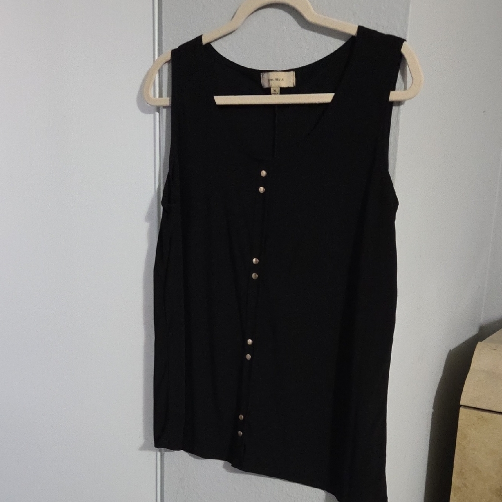 Black Sleeveless Button-Down Top
